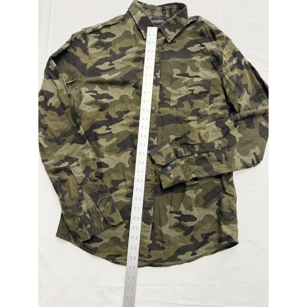Banana Republic Shirt Mens Medium Green Camo Flannel Slim‎ Long Sleeve Button Up